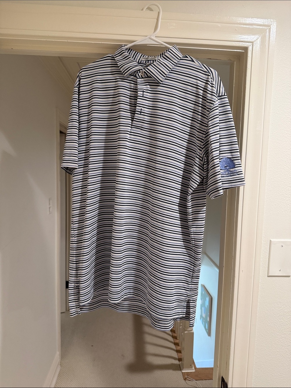 Peter Millar Men's Striped Polo Shirt - White & Navy